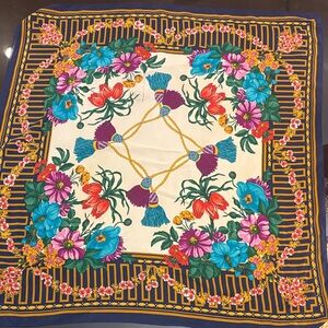 Vintage MANTERO COLLECTION Silk Scarf – Floral & Tassel Print (Made in Italy)